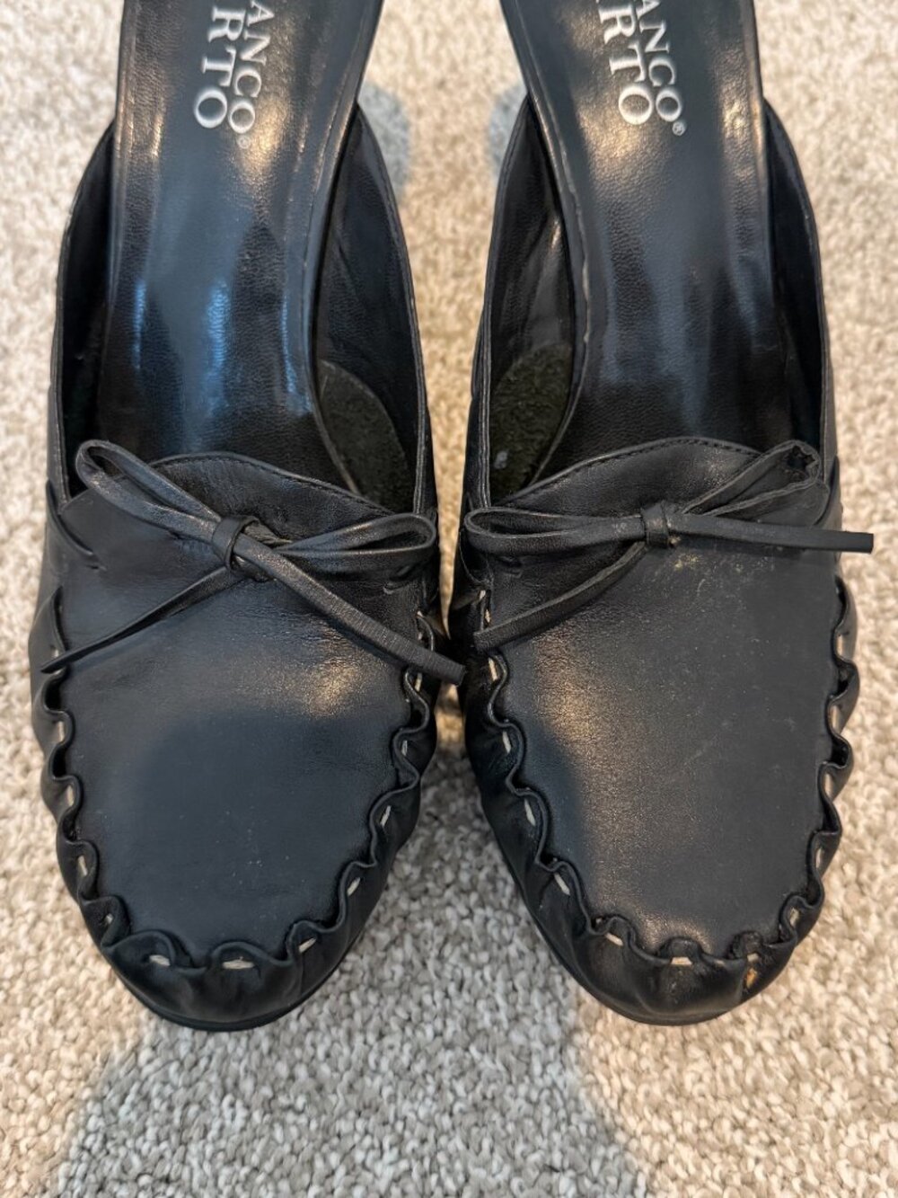 Franco Sarto Black Leather Mule Heels Slip On Kitten Heel Loafers Size 8 - Picture 3 of 8